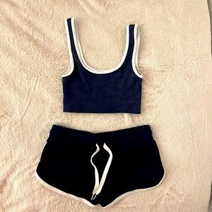 Set of Divided navy blue soft material shorts (xs) and top (xs)